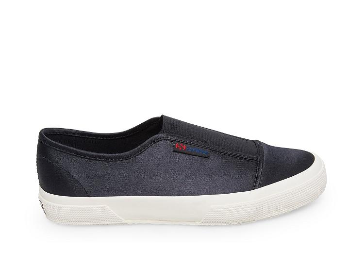 Superga 2602-Satinw Black - Womens Superga Slip on Shoes